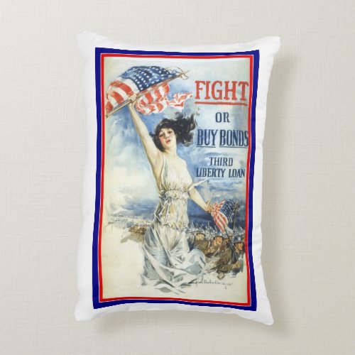 Vintage Patriotic Woman w American Flag Poster Art Accent Pillow