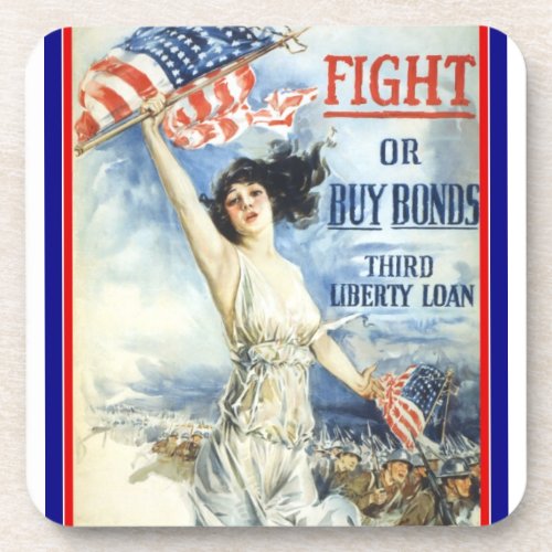 Vintage Patriotic Woman w American Flag Poster Art Beverage Coaster