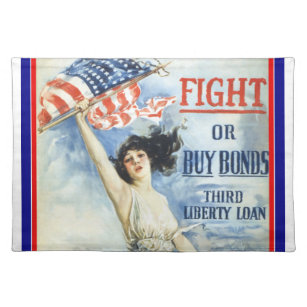Vintage Patriotic Woman w American Flag Poster Art Cloth Placemat