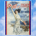 Vintage Patriotic Woman w American Flag Poster Art Jigsaw Puzzle<br><div class="desc">Vintage illustration patriotism design for the Third Liberty Loan war bond drive during World War I. A woman representing “America” is waving an American flag and encouraging Americans to help with the war effort by joining the military or purchasing bonds to finance the war. Fight or Buy Bonds, Third Liberty...</div>