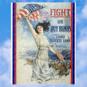 Vintage Patriotic Woman w American Flag Poster Art Jigsaw Puzzle