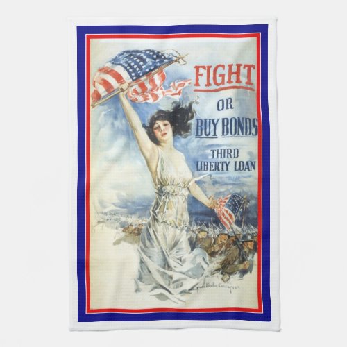 Vintage Patriotic Woman w American Flag Poster Art Kitchen Towel