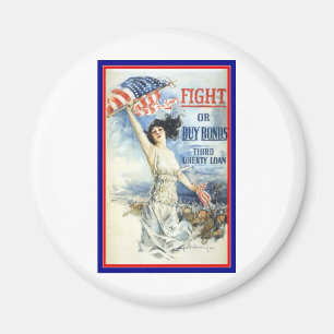 Vintage Patriotic Woman w American Flag Poster Art Magnet