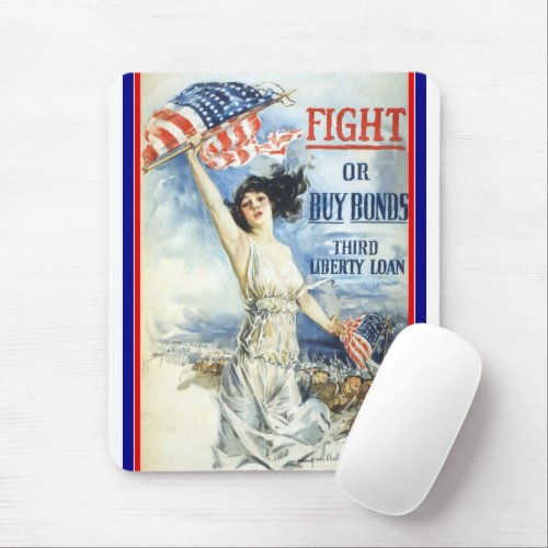 Vintage Patriotic Woman w American Flag Poster Art Mouse Pad