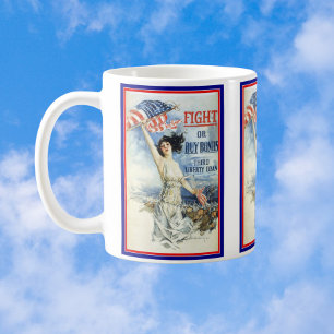 Vintage Patriotic Woman w American Flag Poster Art Mug