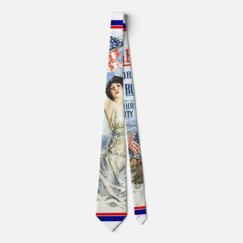 Vintage Patriotic Woman w American Flag Poster Art Neck Tie