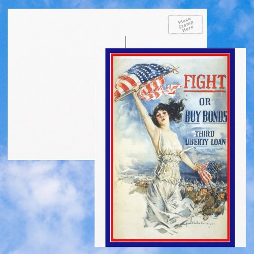 Vintage Patriotic Woman w American Flag Poster Art Postcard