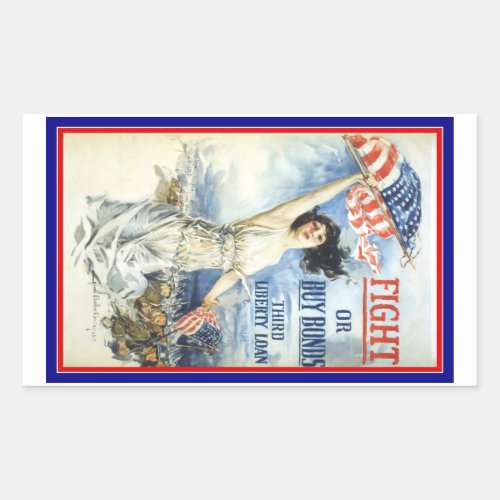 Vintage Patriotic Woman w American Flag Poster Art Rectangular Sticker