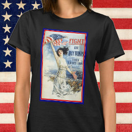 Vintage Patriotic Woman w American Flag Poster Art T-Shirt