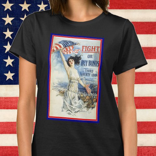 Vintage Patriotic Woman w American Flag Poster Art T_Shirt