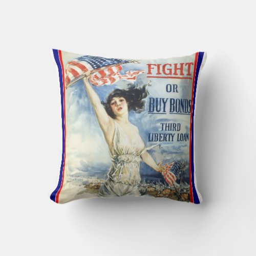 Vintage Patriotic Woman w American Flag Poster Art Throw Pillow