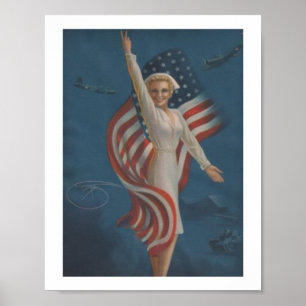 Vintage Patriotic WW2 Military Nurse Poster