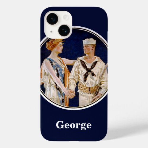 Vintage Patriotism Lady Liberty with Navy Seaman Case_Mate iPhone 14 Case