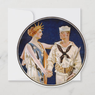 Vintage Patriotism, Lady Liberty with Navy Seaman Invitation