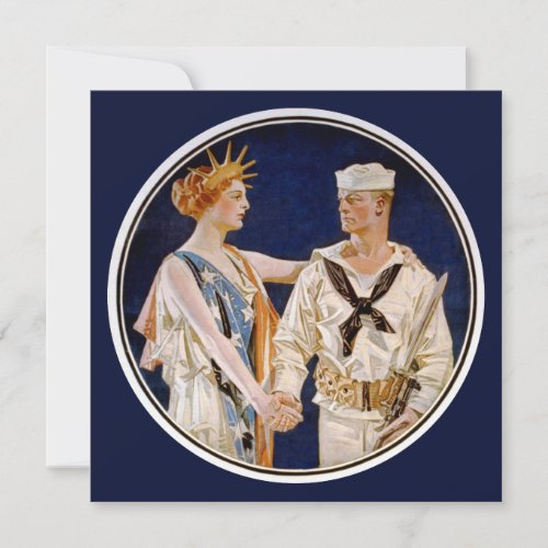 Vintage Patriotism Lady Liberty with Navy Seaman Invitation