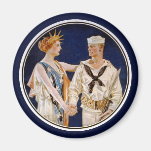 Vintage Patriotism, Lady Liberty with Navy Seaman Magnet