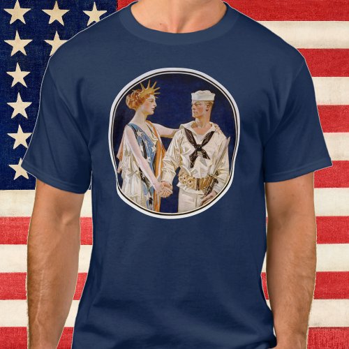 Vintage Patriotism Lady Liberty with Navy Seaman T_Shirt