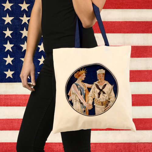 Vintage Patriotism Lady Liberty with Navy Seaman Tote Bag