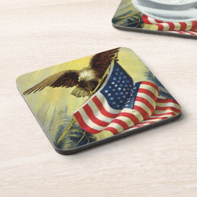 Vintage Patriotism, Patriotic Eagle American Flag Beverage Coaster (Left Side)