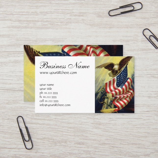 Vintage Patriotism, Patriotic Eagle American Flag Business Card (Front/Back In Situ)