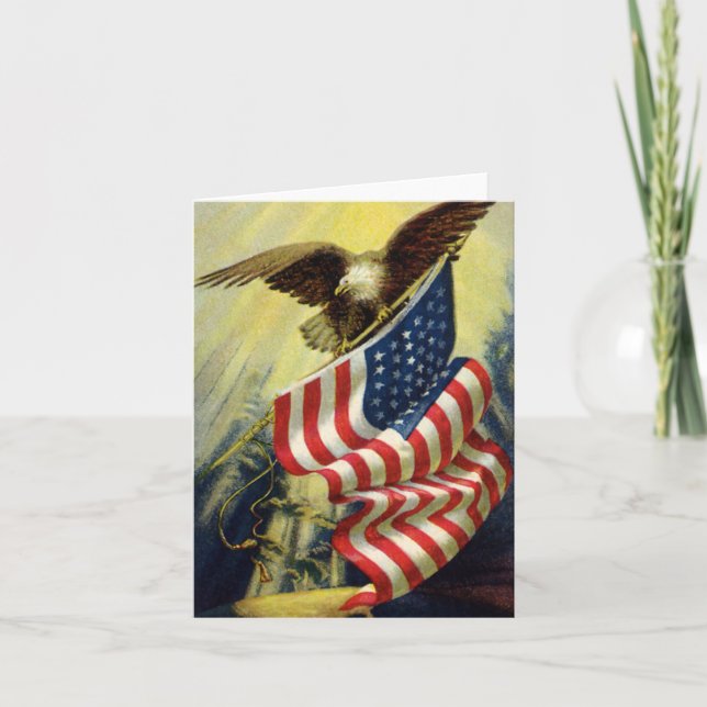 Vintage Patriotism, Patriotic Eagle American Flag Card (Front)