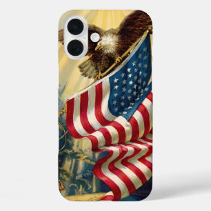 Vintage Patriotism, Patriotic Eagle American Flag iPhone 16 Plus Case