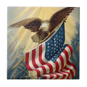 Vintage Patriotism, Patriotic Eagle American Flag Ceramic Tile