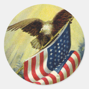 Vintage Patriotism, Patriotic Eagle American Flag Classic Round Sticker