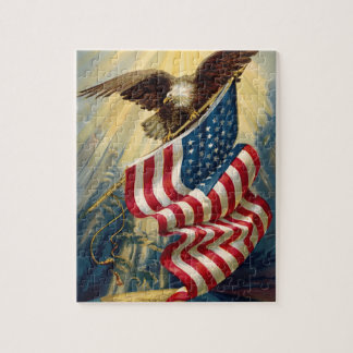 Vintage Patriotism, Patriotic Eagle American Flag Jigsaw Puzzle