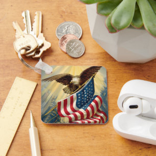 Vintage Patriotism, Patriotic Eagle American Flag Keychain