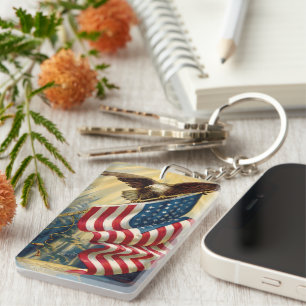 Vintage Patriotism, Patriotic Eagle American Flag Keychain