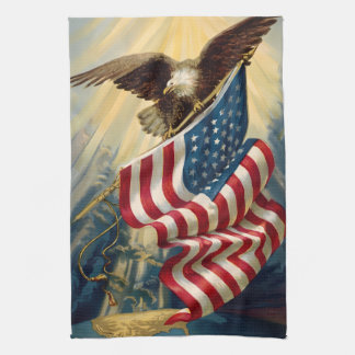 Vintage Patriotism, Patriotic Eagle American Flag Kitchen Towel