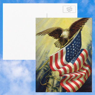 Vintage Patriotism, Patriotic Eagle American Flag Postcard