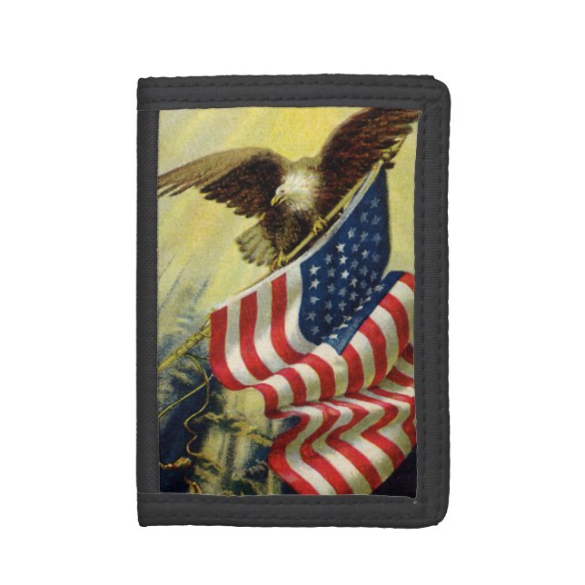 Vintage Patriotism, Patriotic Eagle American Flag Trifold Wallet (Front Vertical)