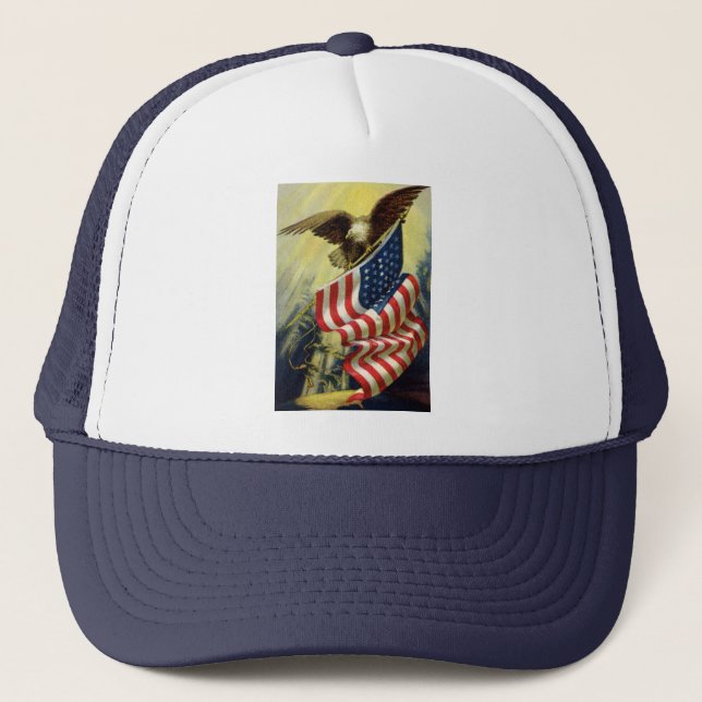 Vintage Patriotism, Patriotic Eagle American Flag Trucker Hat (Front)