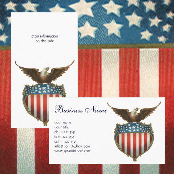 Vintage Patriotism  Proud Eagle Over American Flag Business Card by YesterdayCafe at Zazzle
