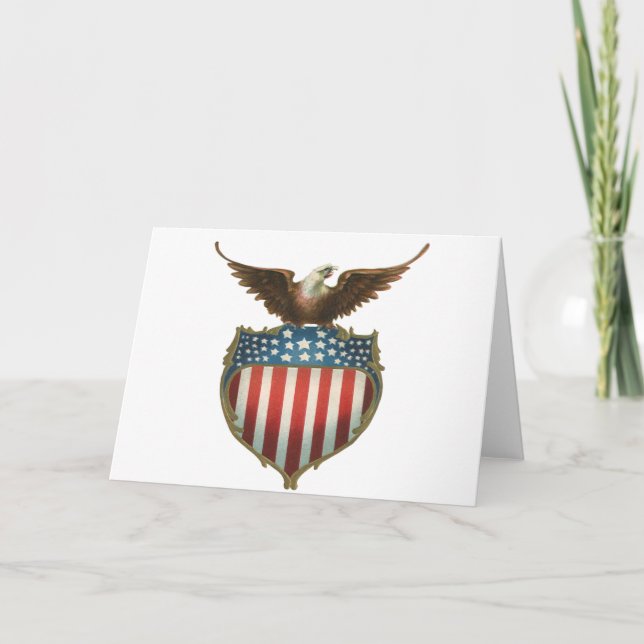 Vintage Patriotism, Proud Eagle over American Flag Card (Front)