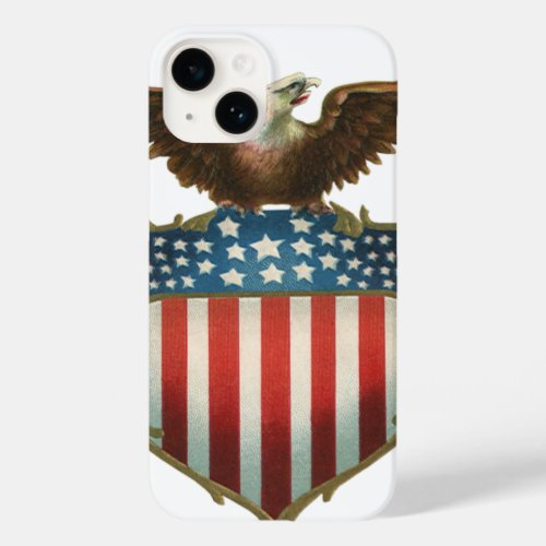 Vintage Patriotism Proud Eagle over American Flag Case_Mate iPhone 14 Case