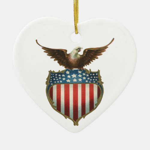 Vintage Patriotism Proud Eagle over American Flag Ceramic Ornament