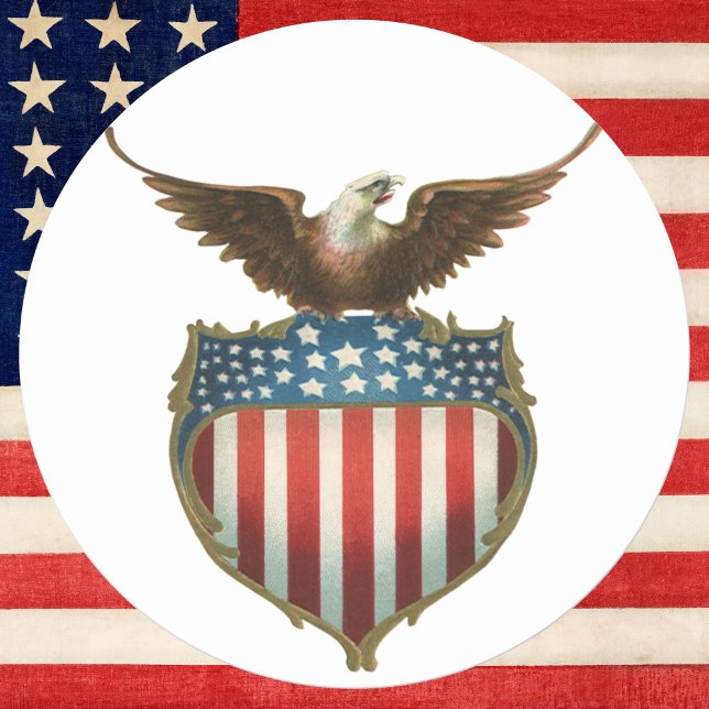 Vintage Patriotism, Proud Eagle over American Flag Classic Round Sticker (Creator Uploaded)
