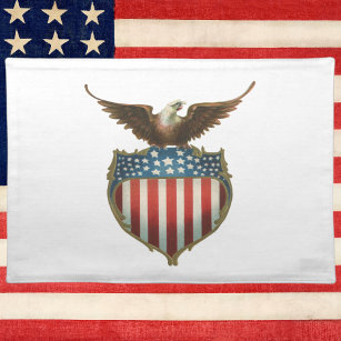 Vintage Patriotism, Proud Eagle over American Flag Cloth Placemat