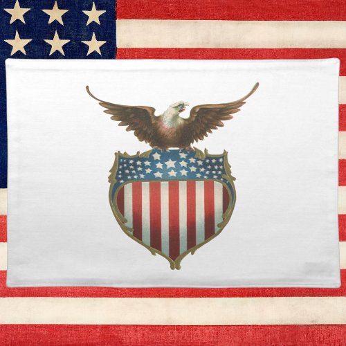 Vintage Patriotism Proud Eagle over American Flag Cloth Placemat