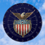 Vintage Patriotism, Proud Eagle over American Flag Dart Board<br><div class="desc">Vintage illustration proud patriotic Fourth of July holiday design featuring a bald eagle and a shield with the American Flag, the stars and stripes. Show your patriotism and pride for the United States of America with symbols of freedom and our great nation. Perfect for celebrating our heroes on Veteran's Day,...</div>