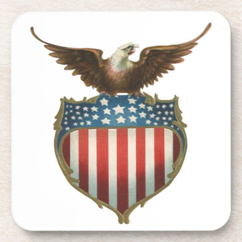 Vintage Patriotism Proud Eagle over American Flag Drink Coaster