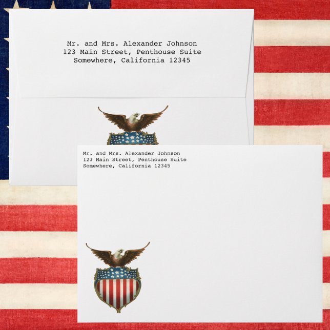 Vintage Patriotism, Proud Eagle over American Flag Envelope