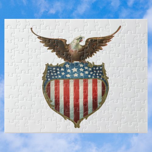 Vintage Patriotism Proud Eagle over American Flag Jigsaw Puzzle