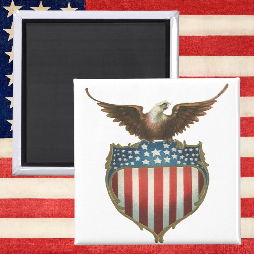 Vintage Patriotism Proud Eagle over American Flag Magnet