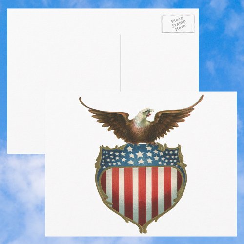 Vintage Patriotism Proud Eagle over American Flag Postcard