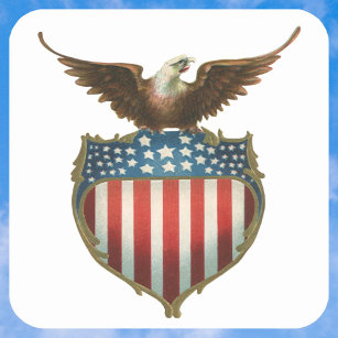 Vintage Patriotism, Proud Eagle over American Flag Square Sticker