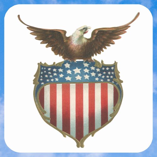 Vintage Patriotism Proud Eagle over American Flag Square Sticker